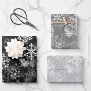 Zwart grijs witte monochrome snowflake kerst inpakpapier vel