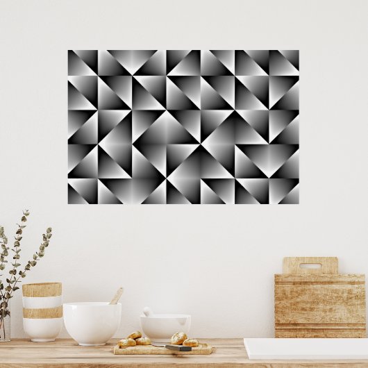 Zwart grijs witte verloopvierkantjes driehoeken ku poster (Keuken)