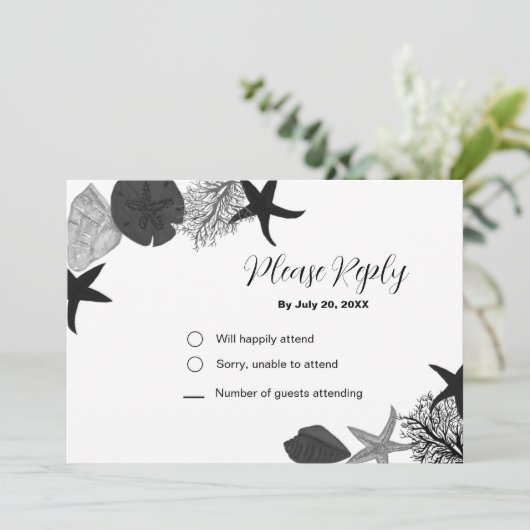 Zwart-grijs-witte zegel casual RSVP-kaart Kaart (Staand voorkant)