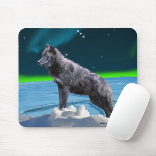Zwart Grijs Wolf & Noorderlicht Fantasy Mousepad Muismat (Met muis)