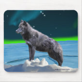 Zwart Grijs Wolf & Noorderlicht Fantasy Mousepad Muismat (Voorkant)