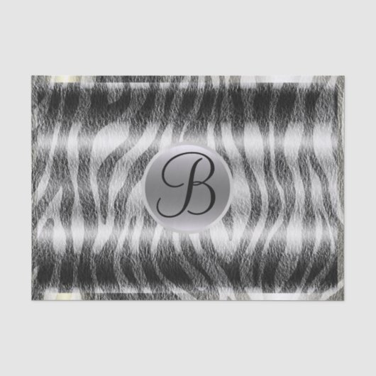 Zwart grijs zebraprint monogram letter initiaal tissuepapier (Voorkant)