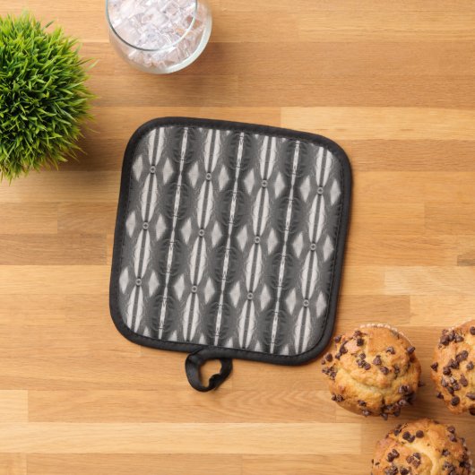 Zwart Grijs Zilver Design Oven Mitt en Pot Houders (Top down)