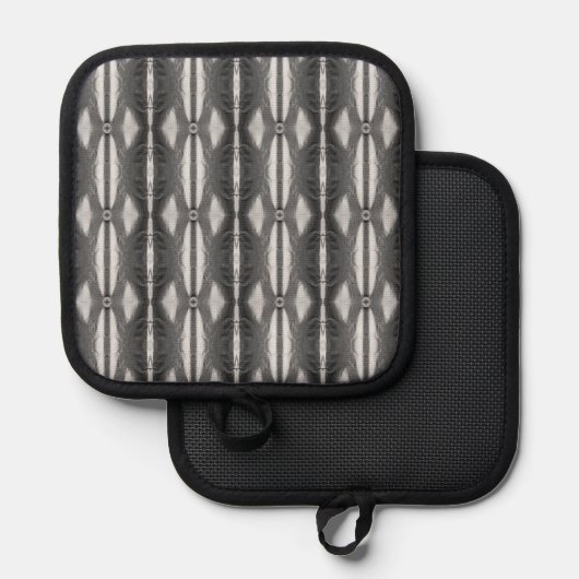 Zwart Grijs Zilver Design Oven Mitt en Pot Houders (Voorkant / Achterkant)