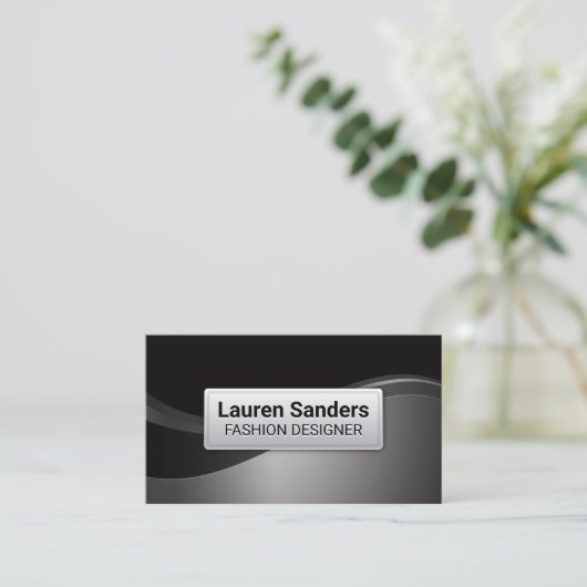 Zwart Grijs Zilver Metaalgolf Visitekaartje (Staand voorkant)