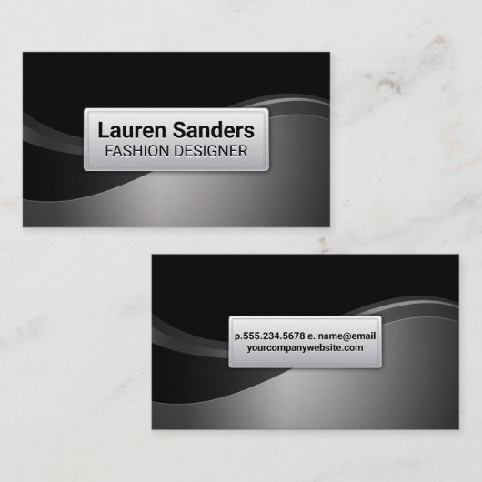 Zwart Grijs Zilver Metaalgolf Visitekaartje (Voorkant / Achterkant)