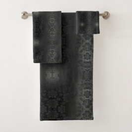 Zwart Grijs Zilveren Bloemen Floral Elegant Bad Handdoek