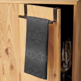 Zwart Grijs Zilveren Bloemen Floral Elegant Theedoek