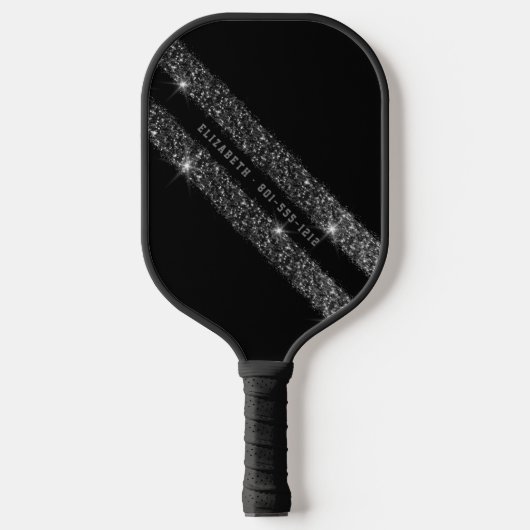 Zwart-grijs zwart-wit Glitter Sport Stripe Pickleball Paddle (Voorkant)