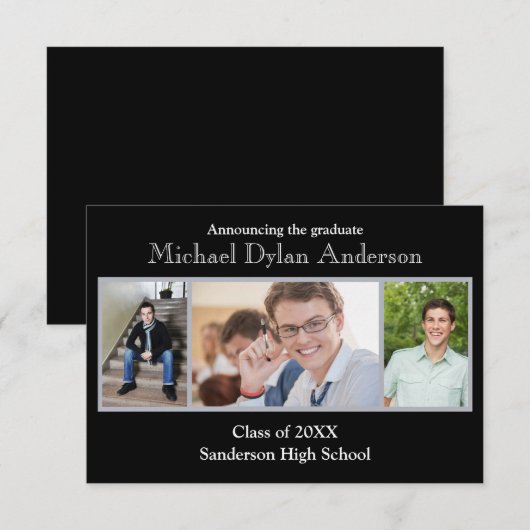 Zwart/grijze achtergrond - 3x5 afstudeeraankondigi kaart (Voorkant / Achterkant)
