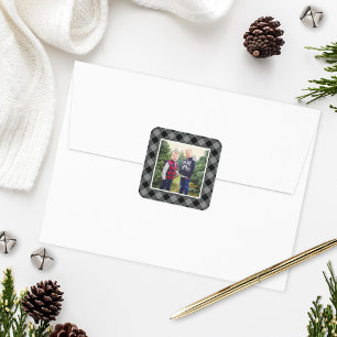 Zwart Grijze Buffalo Plaid Fotolijst Vierkante Sticker
