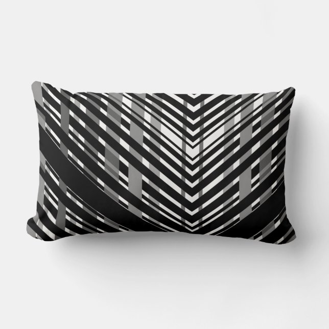 Zwart Grijze Chevron Barcode Gestreepte  Kussen (Voorkant)