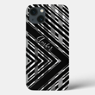 Zwart Grijze Chevron Streepjescode Persoonlijk Case-Mate iPhone Case