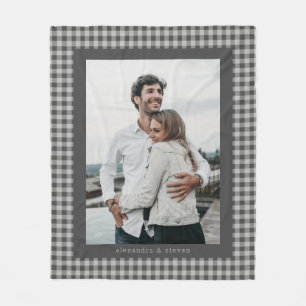 Zwart Grijze Gingham Preppy Koppel Foto Op Maat Fleece Deken