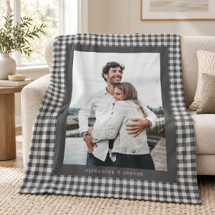 Zwart Grijze Gingham Preppy Koppel Foto Op Maat Fleece Deken