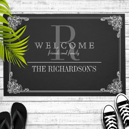 Zwart|Grijze hoek Vlaams Lijst - Aangepast monogra Deurmat