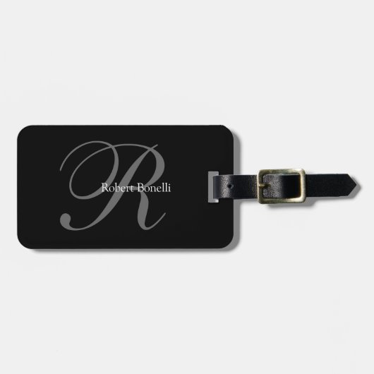 Zwart grijze monogrammen reisvakantiebagage bagagelabel (Voorkant horizontaal)