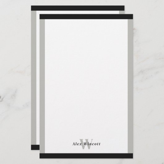 Zwart-grijze randen, monogram briefpapier (Voorkant / Achterkant)