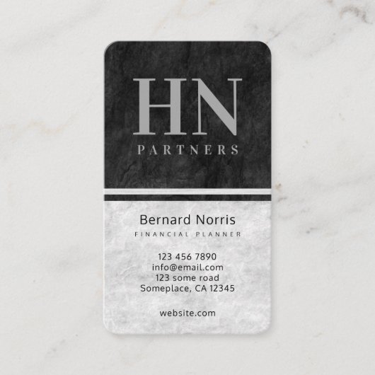 Zwart-grijze Stenen Textuur Monogram Accountant Visitekaartje (Voorkant)