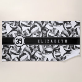 Zwart grijze volleybal patronen haar eigen naam  strandlaken