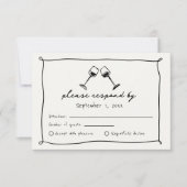 Zwart grillig hand getrokken wijngaard bruiloft RSVP kaartje (Voorkant)