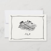 Zwart grillig hand getrokken wijngaard bruiloft RSVP kaartje (Achterkant)