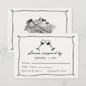 Zwart grillig hand getrokken wijngaard bruiloft RSVP kaartje (Voorkant / Achterkant)
