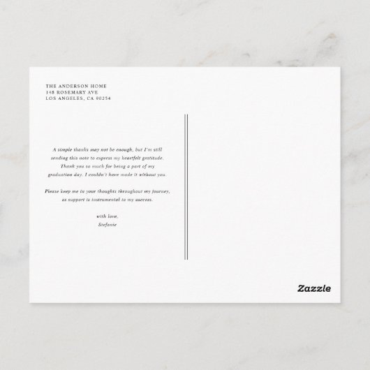 Zwart grillig kalligrafie Afstuderen dank u Briefkaart (Achterkant)