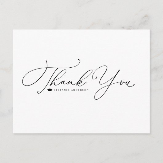 Zwart grillig kalligrafie Afstuderen dank u Briefkaart (Voorkant)