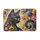 Zwart grillig kat Abstract bloemschilderij kunst Badmat (Voorkant)