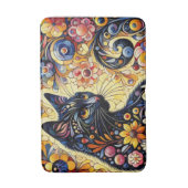 Zwart grillig kat Abstract bloemschilderij kunst Badmat (Voorkant Verticaal)