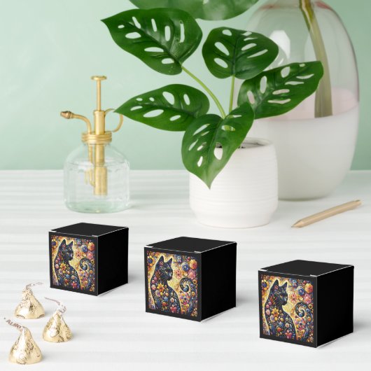 Zwart grillig kat Abstract bloemschilderij kunst Bedankdoosjes (Meervoudige)