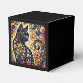 Zwart grillig kat Abstract bloemschilderij kunst Bedankdoosjes (Achterkant)