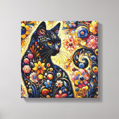 Zwart grillig kat Abstract bloemschilderij kunst Canvas Afdruk (Voorkant)