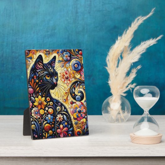 Zwart grillig kat Abstract bloemschilderij kunst Fotoplaat (Zijkant)