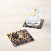 Zwart grillig kat Abstract bloemschilderij kunst Kartonnen Onderzetters (Insitu)