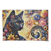 Zwart grillig kat Abstract bloemschilderij kunst Kussensloop (Voorkant-Links)