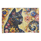 Zwart grillig kat Abstract bloemschilderij kunst Kussensloop (Voorkant-Rechts)