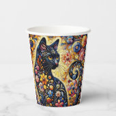 Zwart grillig kat Abstract bloemschilderij kunst Papieren Bekers (Achterkant)