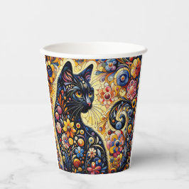 Zwart grillig kat Abstract bloemschilderij kunst Papieren Bekers