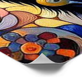 Zwart grillig kat Abstract bloemschilderij kunst Poster (Hoek)