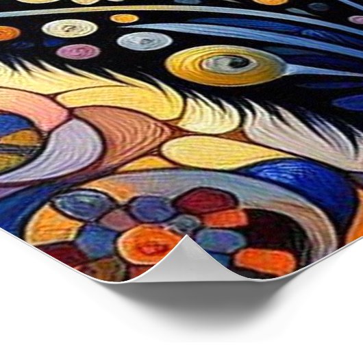 Zwart grillig kat Abstract bloemschilderij kunst Poster (Hoek)