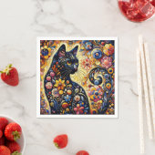 Zwart grillig kat Abstract bloemschilderij kunst Servet (Insitu)