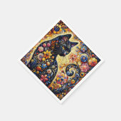 Zwart grillig kat Abstract bloemschilderij kunst Servet (Hoek)