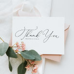 Zwart grillige kalligrafie bruiloft dank u briefkaart<br><div class="desc">Stuur bedankt met deze aanpasbare bruiloft dank u briefkaart. Het beschikt over grillige kalligrafie en klassieke typografie. Personaliseer door uw gegevens toe te voegen. Deze elegante bruiloft dank u briefkaart zal ook perfect zijn als een paar briefpapier en meer.</div>