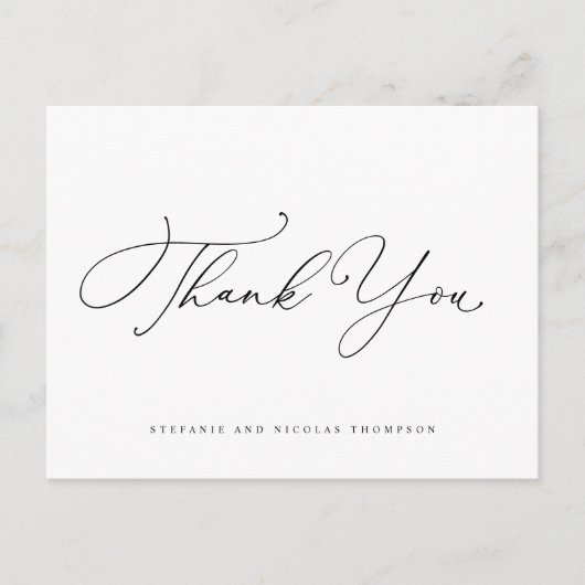 Zwart grillige kalligrafie bruiloft dank u briefkaart (Voorkant)