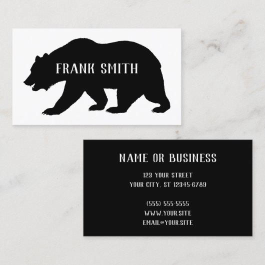 Zwart Grizzly Beer Silhouet Visitekaartje (Voorkant / Achterkant)