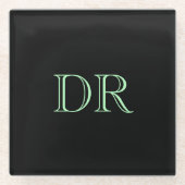 Zwart groen aangepaste initialen minimalistisch glazen onderzetter (Voorkant)