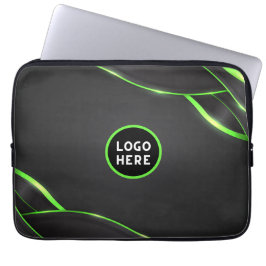 Zwart & Groen Abstract Vloeibaar Design | Logo Toe Laptop Sleeve