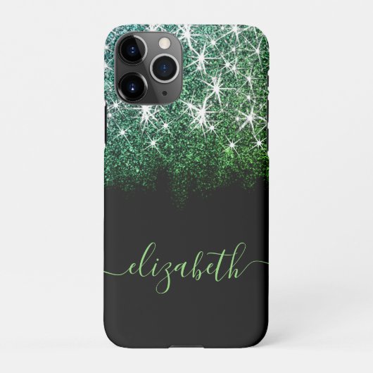 Zwart Groen Aqua Faux Glitter Kalligrafie Naam iPhone Hoesje (Achterkant)